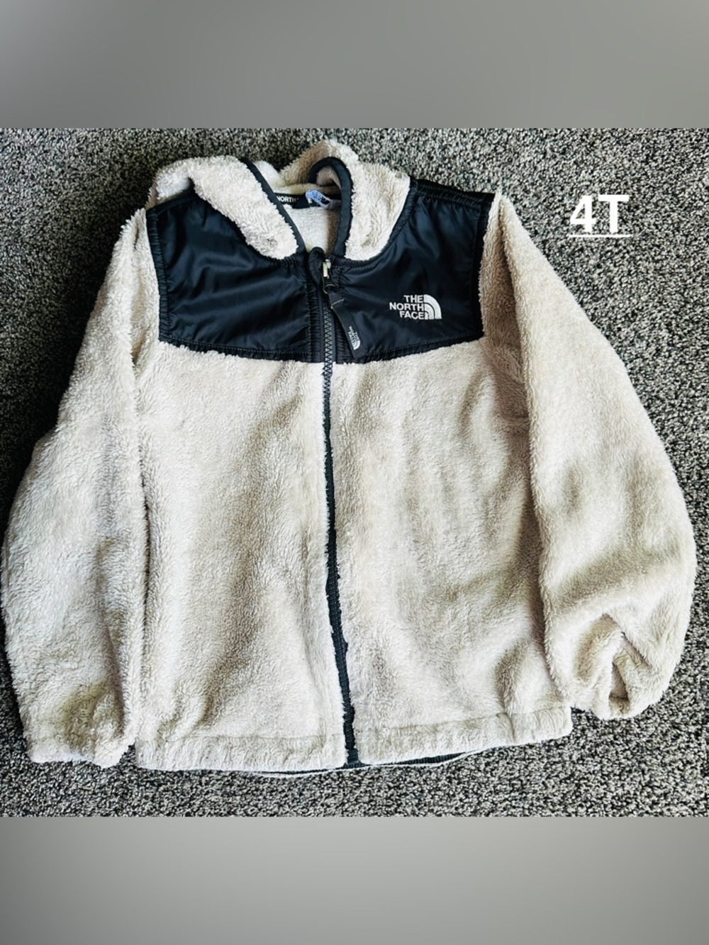 The North Face Cream Sherpa Jacket with Black Shoulder Yoke